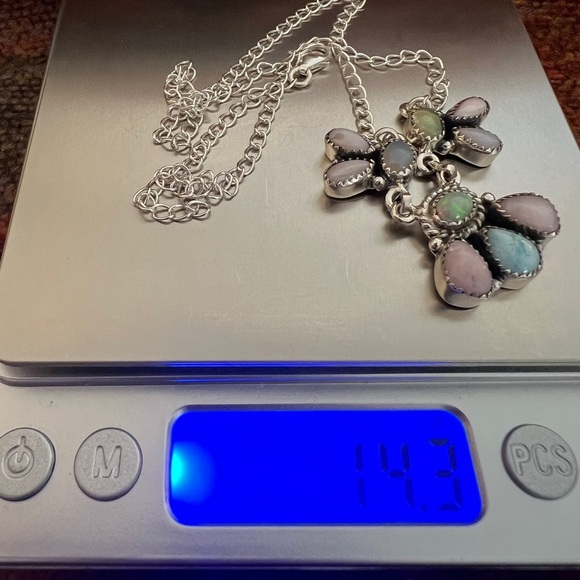 ❤️ Ethiopian Opal, Larimar, Natural Pink Opal 19” Adj Necklace 925 Navajo 14.3gm - Picture 12 of 17